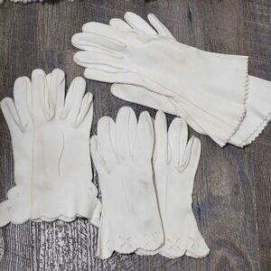 Hansen Vintage Formal Gloves Womens Scalloped Edge Mid-Century Cream 3 Sets